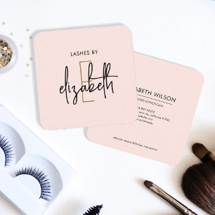 Monogram Lashes Esthetician Beauty Blush Pink Square Business Card