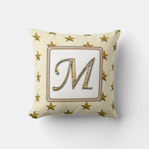 Monogram Last Name Gold Silver Stars Initial Throw Pillow