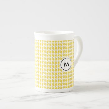 Monogram Latte Mugs | Yellow Houndstooth by KeepsakeGifts at Zazzle