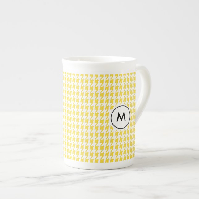 Monogram Latte Mugs | Yellow Houndstooth (Front Right)