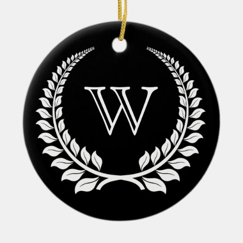 Monogram Laurel BlackWhite Ceramic Ornament