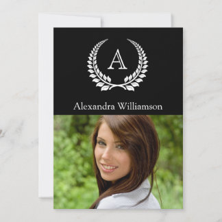 Monogram Laurel Black/White Invitation