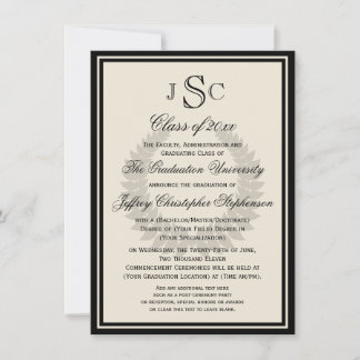 Monogram Laurel Classic College Graduation Invitation