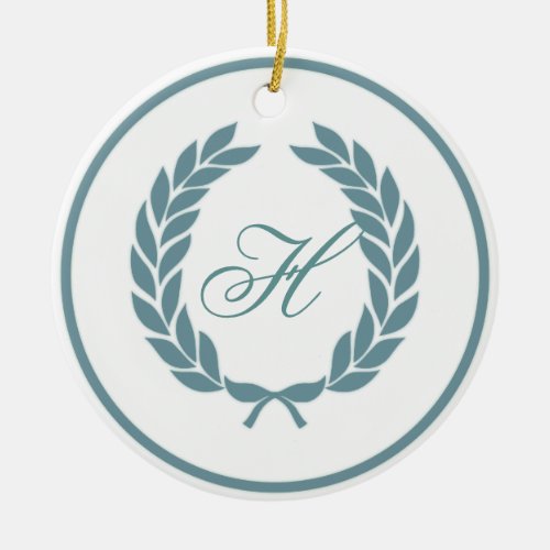 Monogram Laurel Leaf Wreath Ceramic Ornament