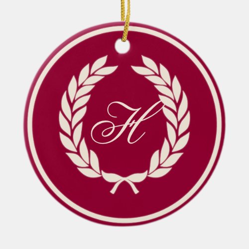 Monogram Laurel Leaf Wreath Ceramic Ornament