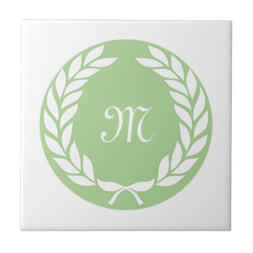 Monogram Laurel Leaf Wreath Ceramic Tile