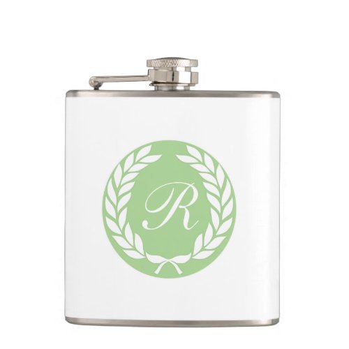 Monogram Laurel Leaf Wreath Flask