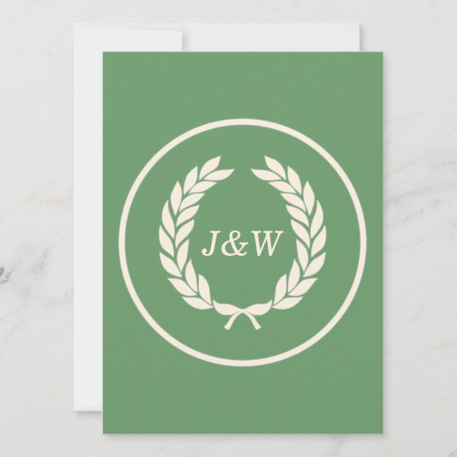 Monogram Laurel Leaf Wreath Invitation (Front)