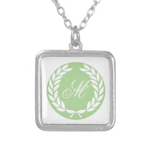 Monogram Laurel Leaf Wreath Silver Plated Necklace