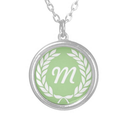 Monogram Laurel Leaf Wreath Silver Plated Necklace