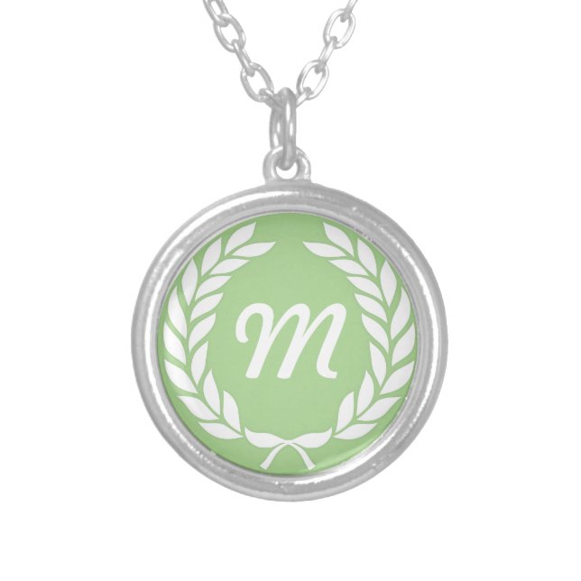 Monogram Laurel Leaf Wreath Silver Plated Necklace (Front)