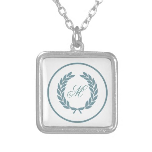 Monogram Laurel Leaf Wreath Silver Plated Necklace