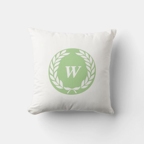 Monogram Laurel Leaf Wreath Throw Pillow