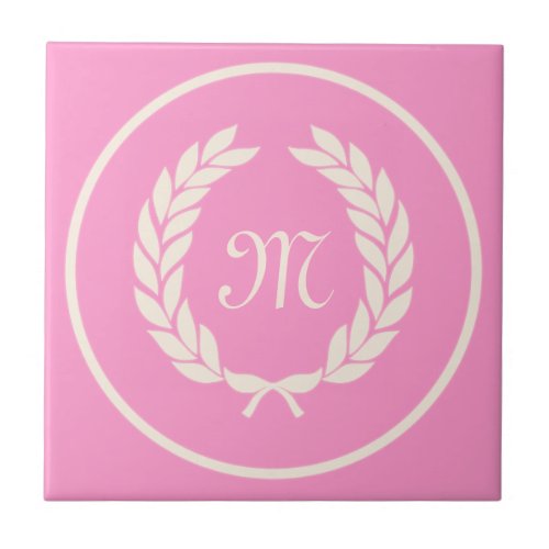 Monogram Laurel Leaf Wreath Tile