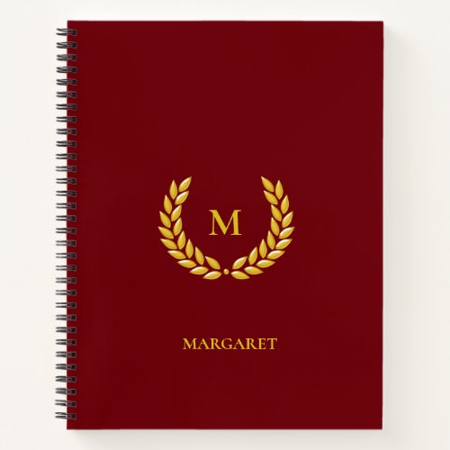 Monogram  Laurel on Maroon Notebook