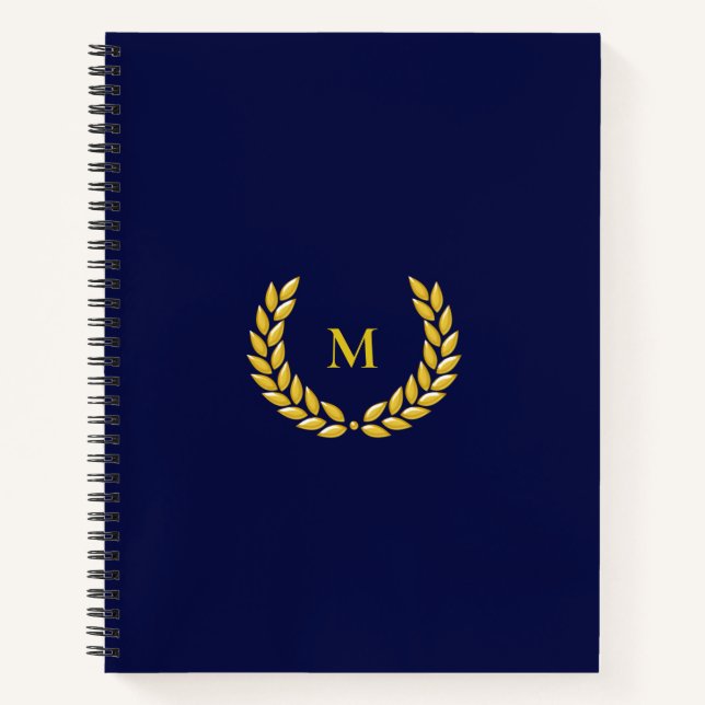 Monogram & Laurel  on Navy Blue Notebook (Front)