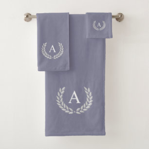 Monogram & Laurel on Roman Silver Gray Bath Towel Set