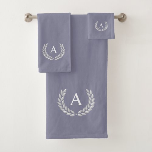 Monogram  Laurel on Roman Silver Gray Bath Towel Set