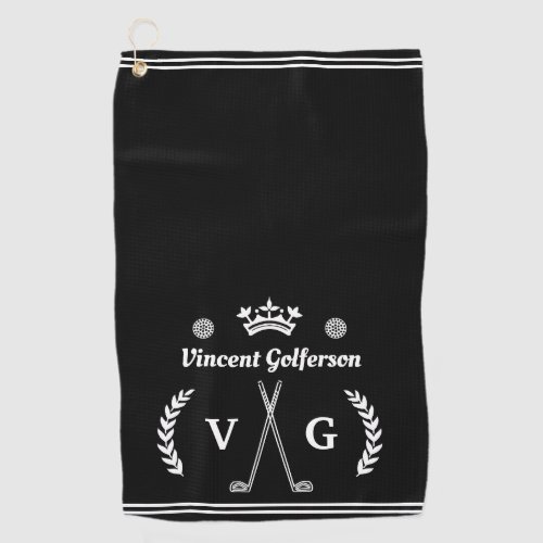 Monogram Laurel Wreath Clubs Crown Custom Name v2 Golf Towel