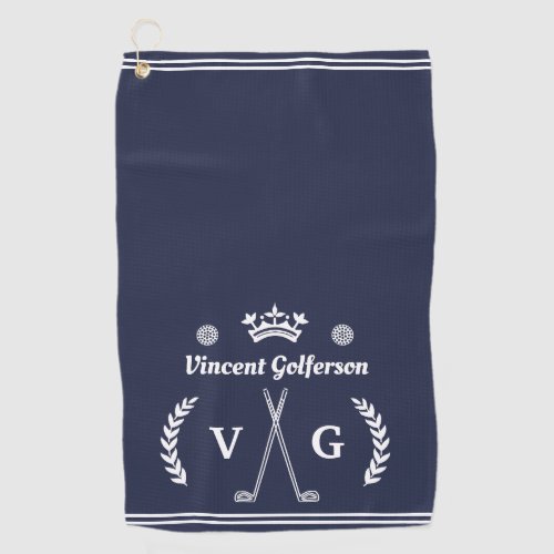 Monogram Laurel Wreath Clubs Crown Custom Name v3 Golf Towel