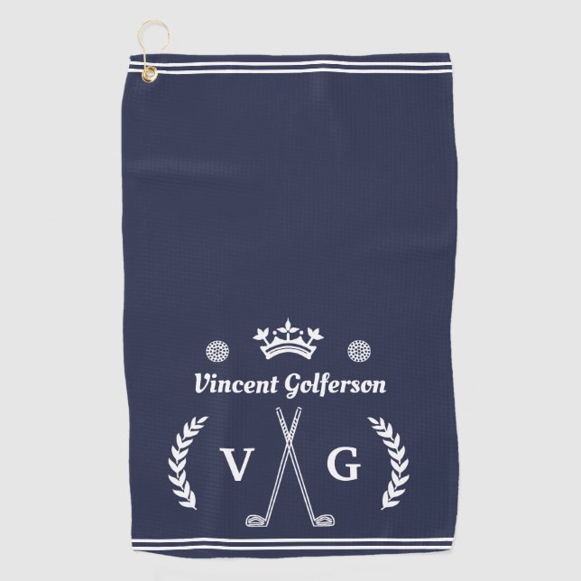 Monogram Laurel Wreath Clubs Crown Custom Name v3 Golf Towel (Front)