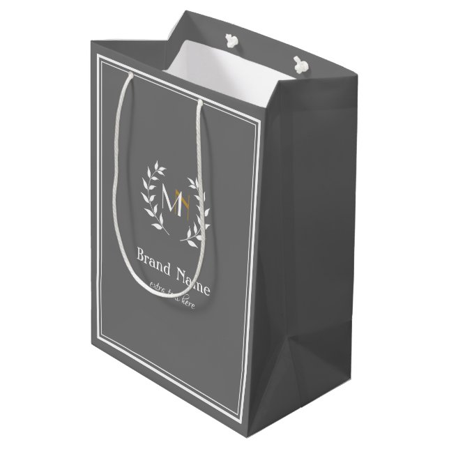 Monogram Laurel Wreath Gray Medium Gift Bag (Back Angled)