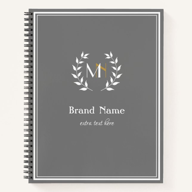 Monogram Laurel Wreath Gray Notebook (Front)