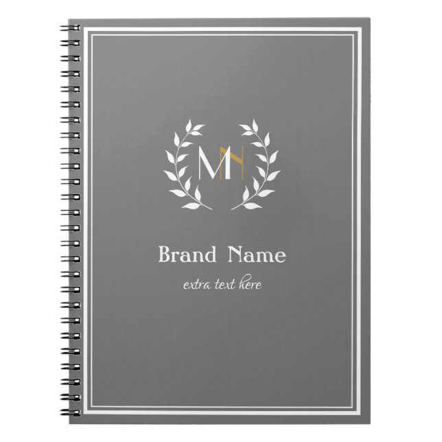 Monogram Laurel Wreath Gray Notebook (Front)