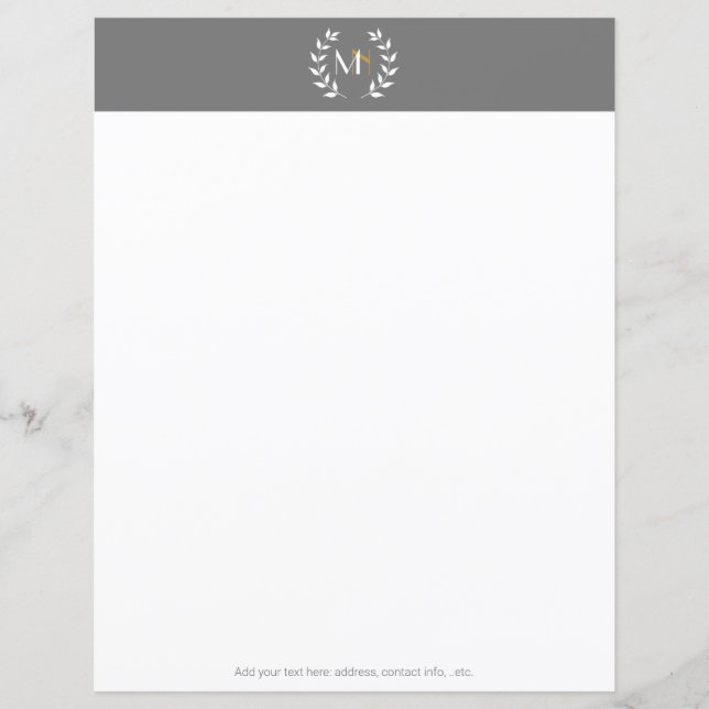 Monogram Laurel Wreath Gray Paper (Front)