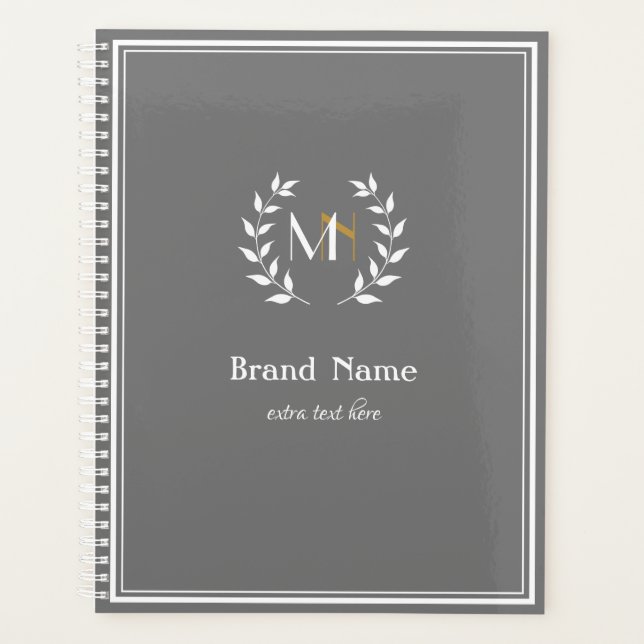 Monogram Laurel Wreath Gray Planner (Front)