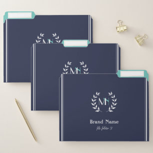 Monogram Laurel Wreath Navy Blue File Folder