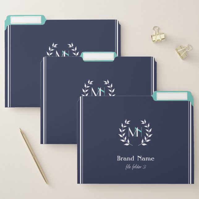 Monogram Laurel Wreath Navy Blue File Folder (Set)