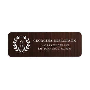 Monogram Laurel Wreath Rustic Wood Pattern Label
