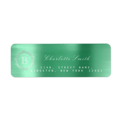 Monogram Laurel Wreath Silver Emerald Green RSVP Label