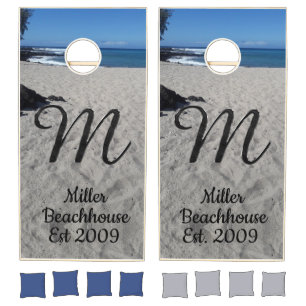 Monogram Lava Rock Beach Family Name Cornhole Set