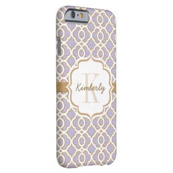 Monogram Lavender And Gold Quatrefoil Barely There Iphone 6 Case by cutecases at Zazzle