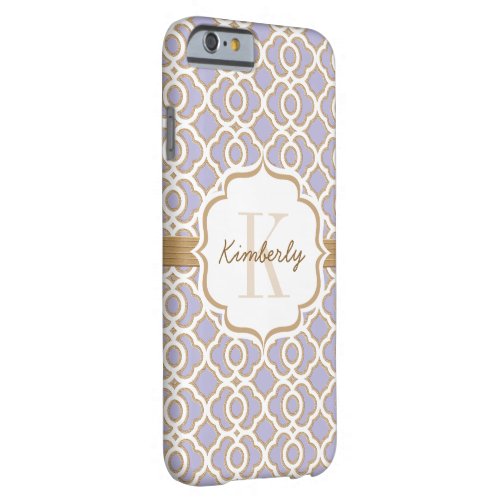 Monogram Lavender and Gold Quatrefoil Barely There iPhone 6 Case