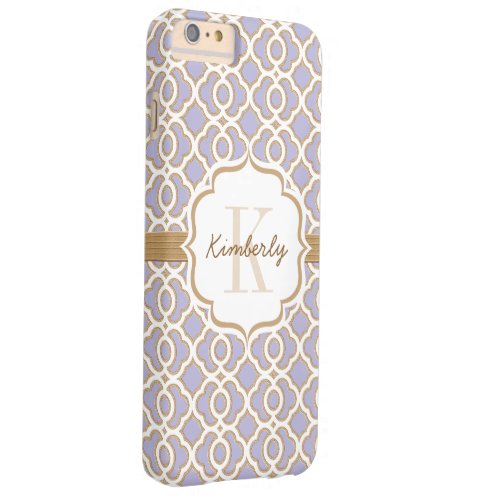 Monogram Lavender and Gold Quatrefoil Barely There iPhone 6 Plus Case