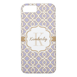 Monogram Lavender and Gold Quatrefoil iPhone 8/7 Case