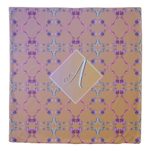 Monogram Lavender Blush Rose Heart Pattern Duvet C (Back)