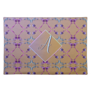 Monogram Lavender Blush Rose Hearts Cloth Placemat