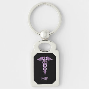 Monogram Lavender Caduceus   Keychain