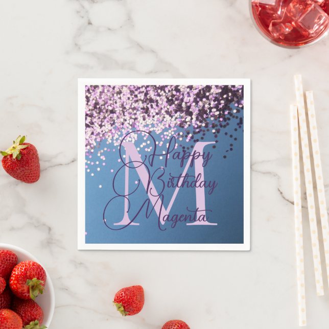 Monogram Lavender Confetti Birthday Personalized Napkins (Insitu)