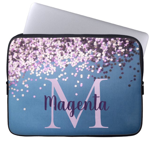 Monogram Lavender Confetti on Blue  Fun       Laptop Sleeve (Front)