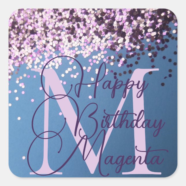 Monogram Lavender Confetti on Blue    Square Stick Square Sticker (Front)