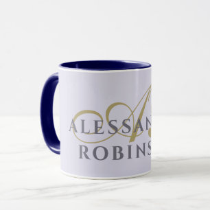 Monogram Lavender Gold Black Minimalist Stylish Mug
