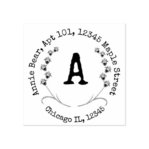 Monogram Lavender Laurel with Return Address Rubber Stamp