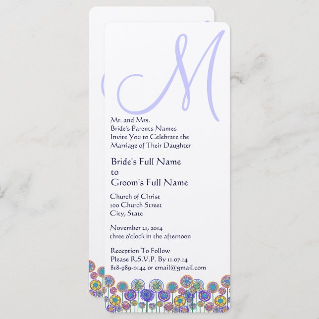 Monogram Lavender Periwinkle Wedding  Invitation (Front/Back)