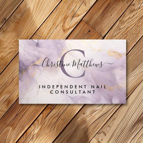 Monogram Lavender Purple and Gold Modern Marble Business Card