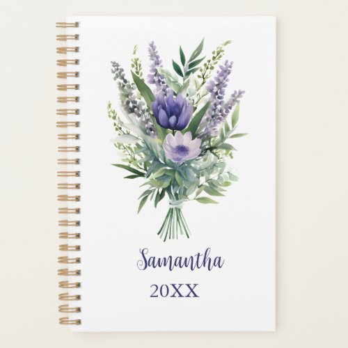Monogram Lavender Purple Flowers Eucalyptus Yearly Planner